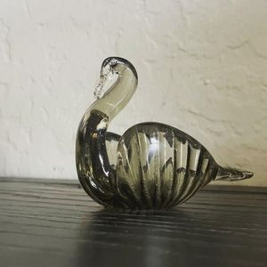 Vtg Art Glass Swan Candy Dish Trinket Smokey Swirl Hand Pulled
